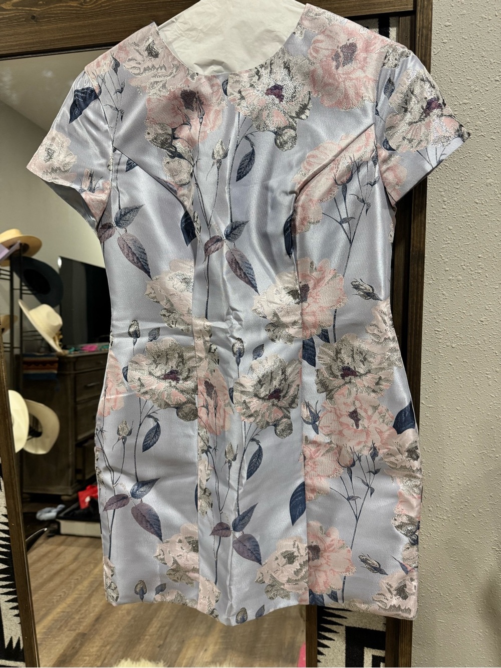 Mac Duggal Pale Blue Floral Mini Dress - Picture 4 of 5